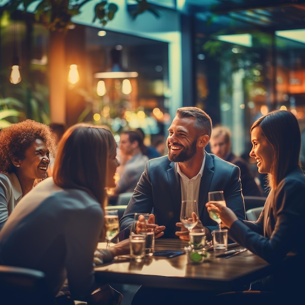 Capacitamento de Conexões ProfNetworking Reunião em Restaurante com uma Imagem de fundo vibrante