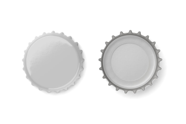 Capas de cerveja brancas isoladas em fundo branco Capas de soda metálicas vazias mockup 3d rendering ill