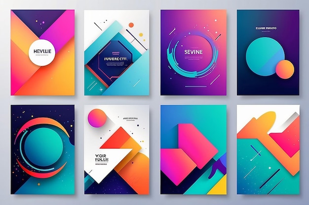 Capas ou cartazes criativos coloridos em geometria de gradiente minimalista à moda
