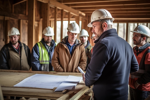 El capataz de construcción autorizado da instrucciones al equipo de IA generativa