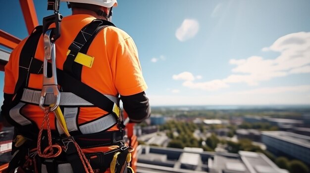 Un capataz de la construcción vestido con un traje de protección