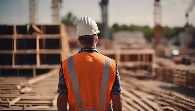 Capataz de escena de construcción cinematográfica en medio del lugar de trabajo