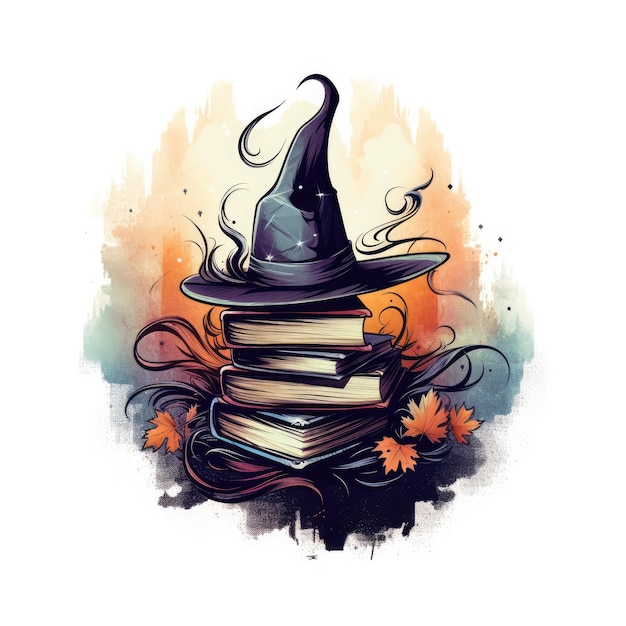 Cape sombrero libro de brujas Halloween ilustración monstruo espeluznante horror aislado vector clipart lindo