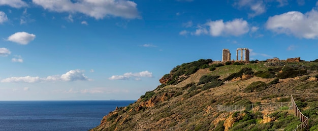 Cape Sounion y archaicperiod templo de Poseidón Lavreotiki municipio East Attica Grecia