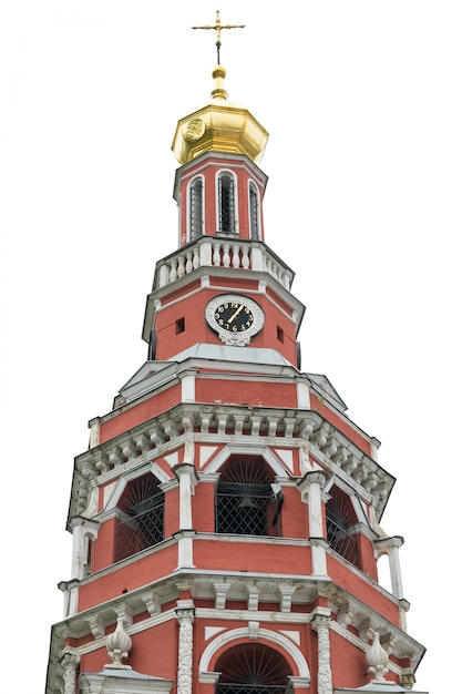 Foto capela da igreja ortodoxa de tijolo vermelho isolada