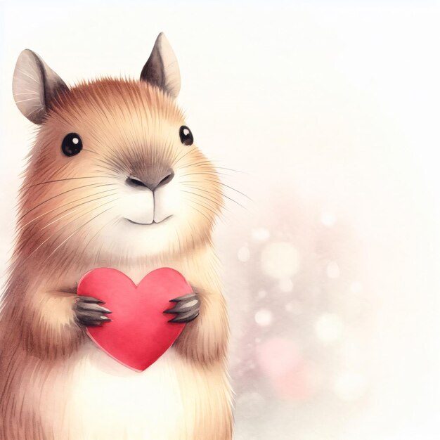 Capibara Animal con una tarjeta de amor de corazón rojo Ilustración