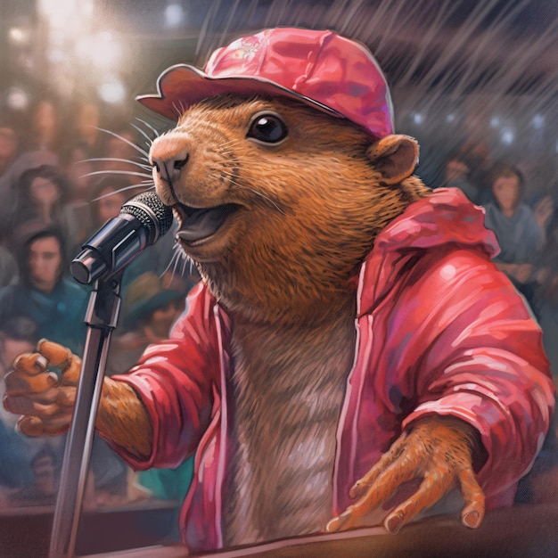 Capibara como una estrella del hip hop en un club