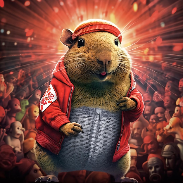 Capibara como una estrella del hip hop en un club