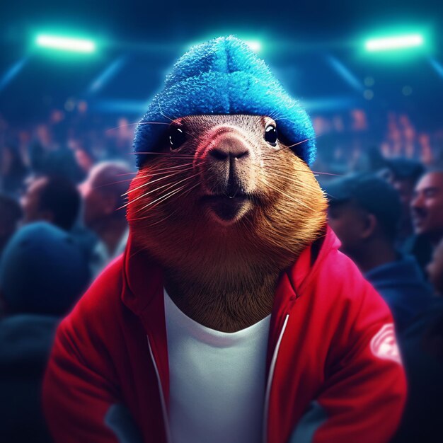 Foto capibara como una estrella del hip hop en un club