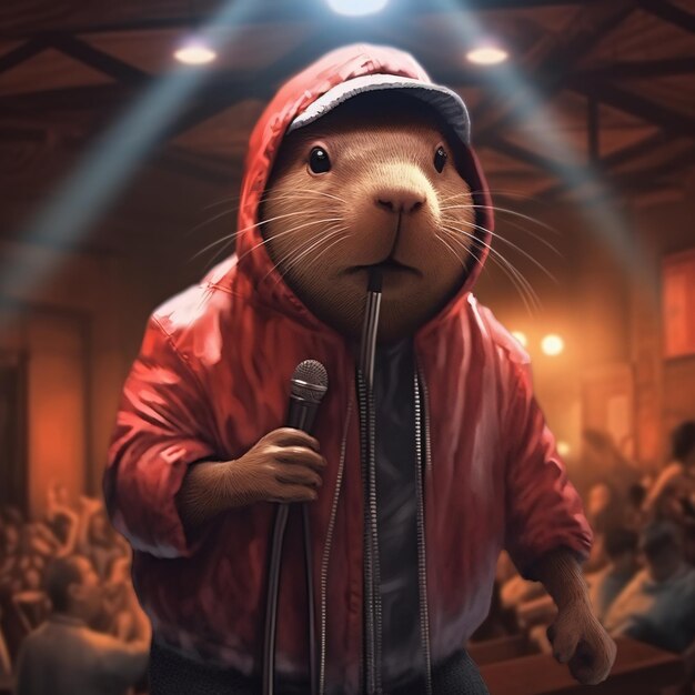 Capibara como uma estrela do hip hop em um clube