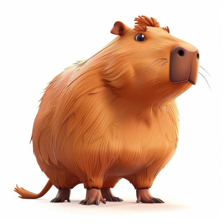 Foto un capibara de dibujos animados con un pelaje marrón esponjoso se para mirando hacia arriba