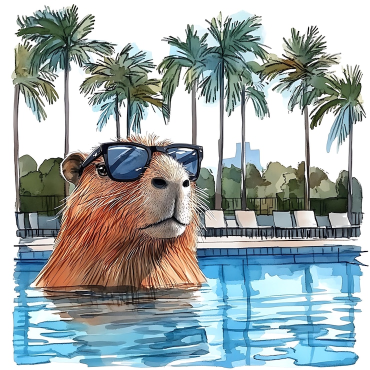 Foto capibara con gafas de sol relajándose en una piscina