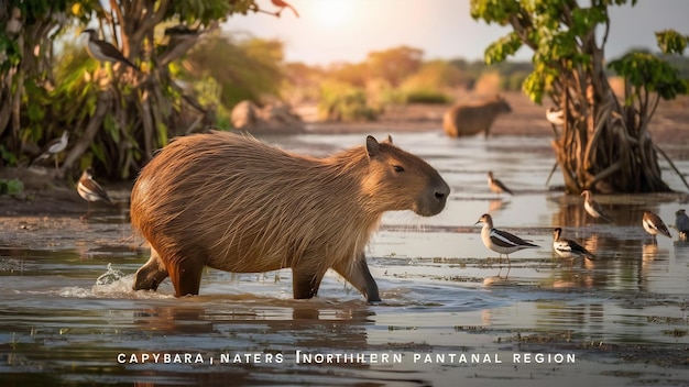 Foto capibara en el hábitat natural del pantanal norte