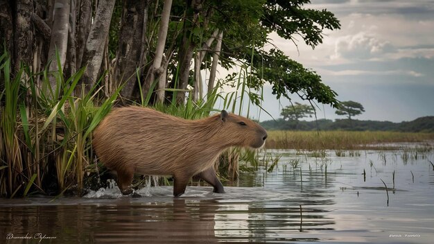 Capibara en el hábitat natural del pantanal norte