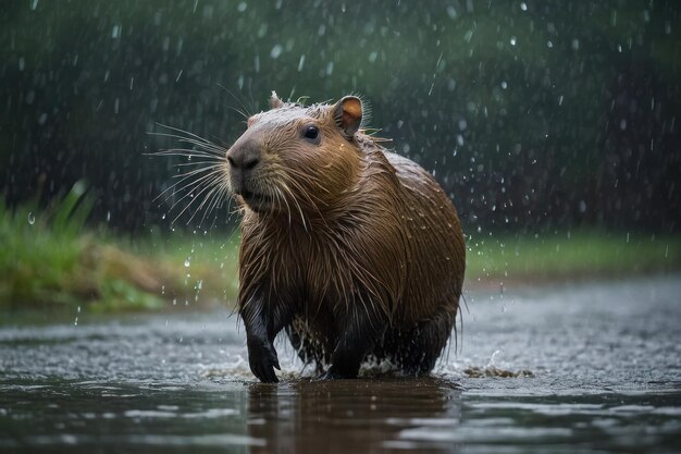 Foto capibara na chuva