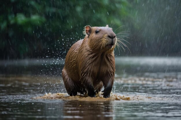 Foto capibara na chuva