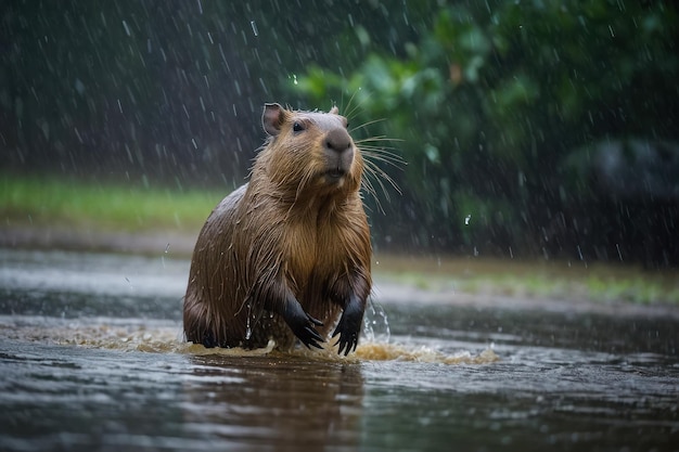 Foto capibara na chuva