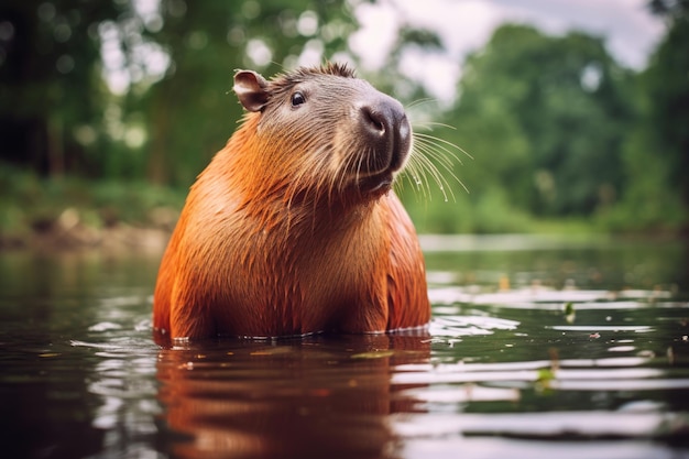 capibara nada en el agua Ilustración realista Contenido generativo de IA