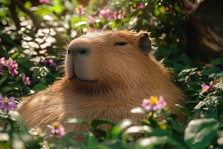 Foto un capibara relajándose en un cálido rayo de sol con una espalda