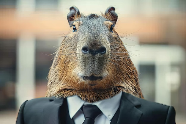 Foto capibara en un traje de negocios hombre de negocios animal jefe gracioso capibara con cabeza hombre en un traje