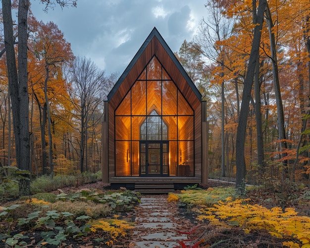 Foto capilla de madera rústica enclavada en la naturaleza serena