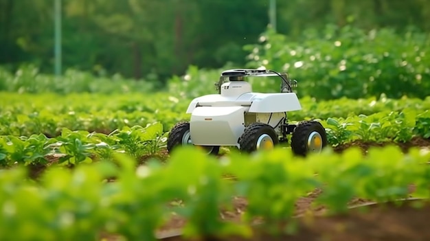 Capina robótica colhendo uma fazenda orgânica totalmente automatizada usando inteligência artificial The Generative AI