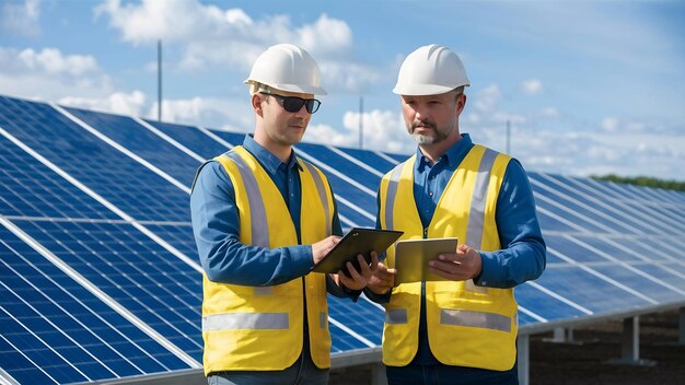 Capitan y hombre de negocios en una central de energía solar