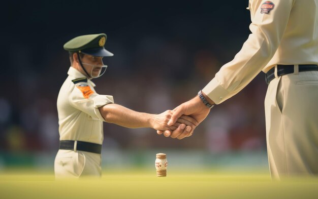 Foto los capitanes de los equipos se estrechan la mano en el cricket.