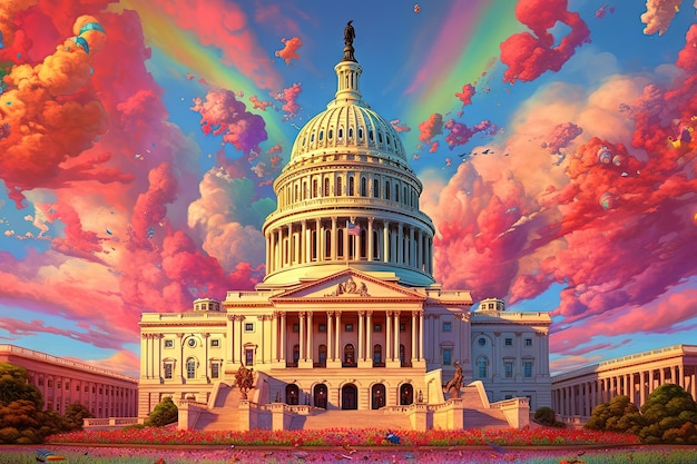 Capitólio em washington dc cores do arco-íris ilustração surreal generativa ai