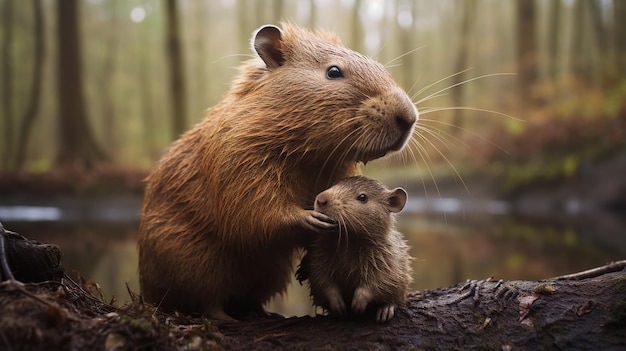 Imagem realista de uma capivara bebê no chão lamacento