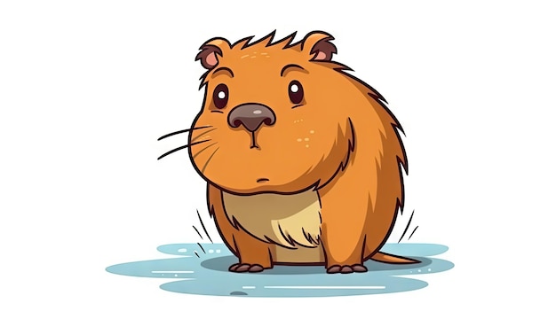 Capivara bonito dos desenhos animados segurando uma flor