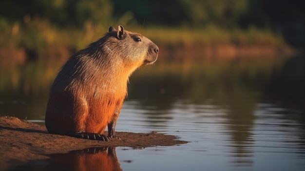 Capivara fofa na natureza Ilustração AI GenerativexA