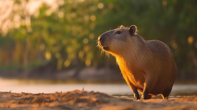 Capivara fofa na natureza Ilustração AI GenerativexA