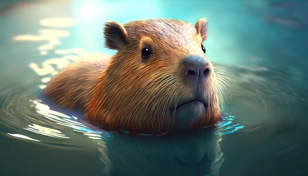 Capivara graciosa em um canal intocado