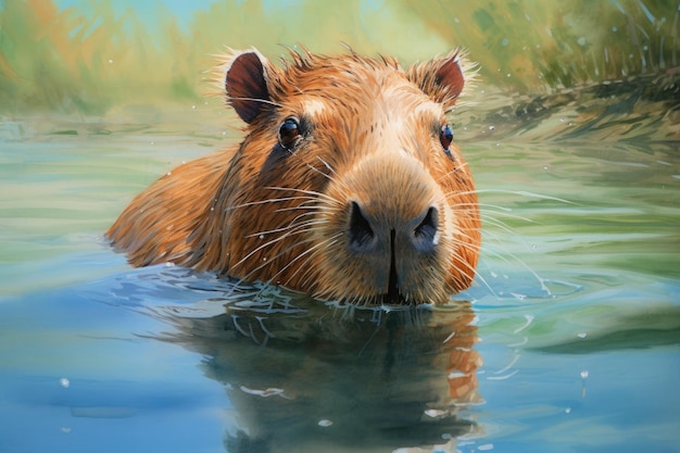 capivara nada na água Ilustração realista Conteúdo generativo de IA