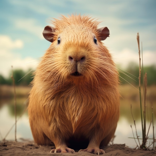 Capivara Retrato de uma única foto posando de capivara Tecnologia generativa de IA