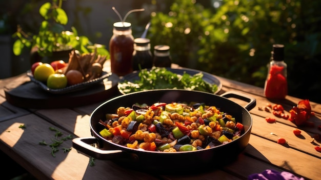 Caponata ist ein sizilianisches Gericht, das aus gehackten gebratenen Auberginen und anderem Gemüse besteht