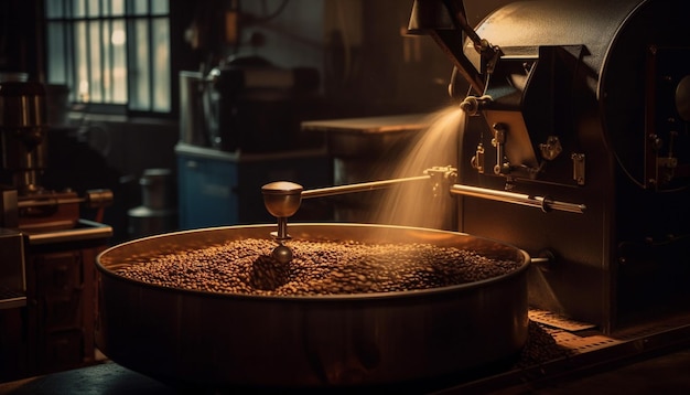 Foto cappuccino gourmet sendo feito com precisão dentro de casa gerado por ia