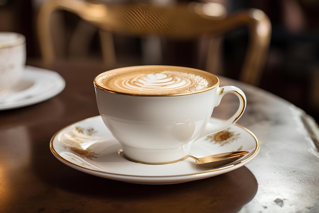 Cappuccino-Kaffee in luxuriöser Tasse und Ambiente