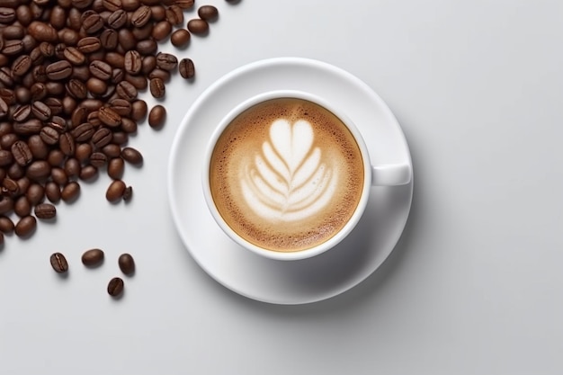 Cappuccino mit Kaffeebohnen Ai generativ