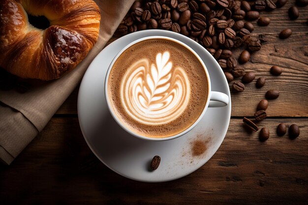 Cappuccino und Gebäck auf einem Holztisch