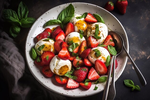 Caprese Salat mit Erdbeeren