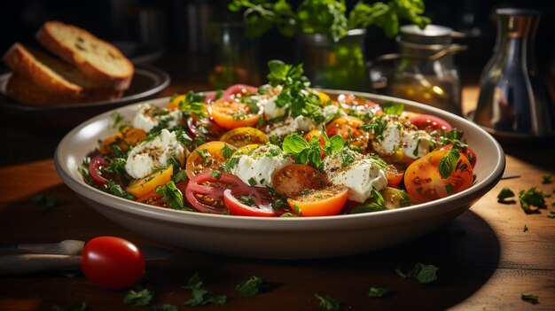 Caprese-Salat mit Mozzarella-Käse-Tomaten und Basilikum