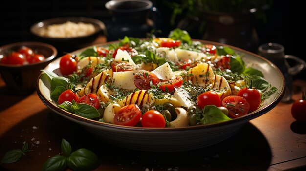 Caprese-Salat mit Mozzarella-Käse-Tomaten und Basilikum