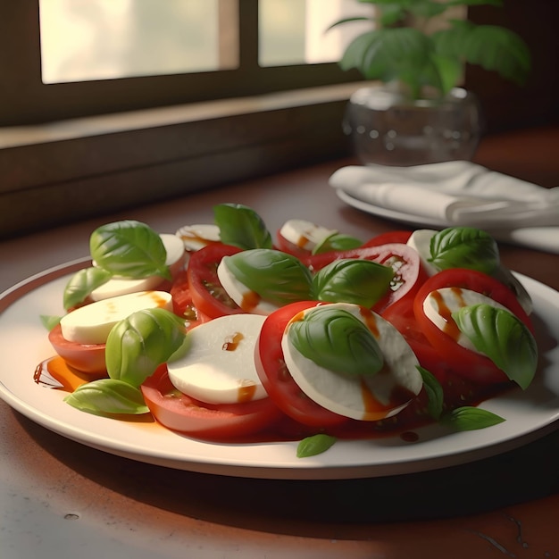 Caprese-Salat mit Mozzarella-Tomaten und Basilikum auf einem Teller