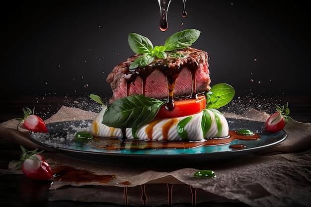 Foto caprese-salat und italienisches steak