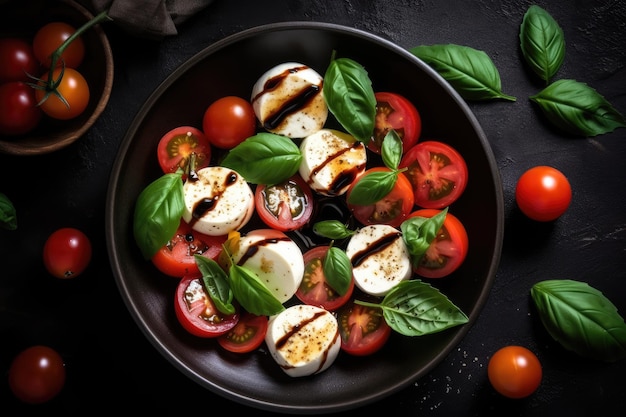 Caprese-Salat Vegetarische Draufsicht Generative KI