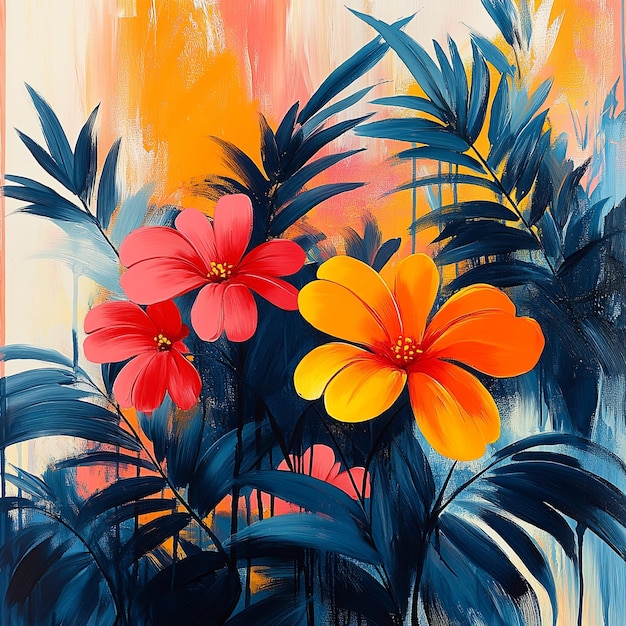 El capricho del follaje tropical con acentos brillantes