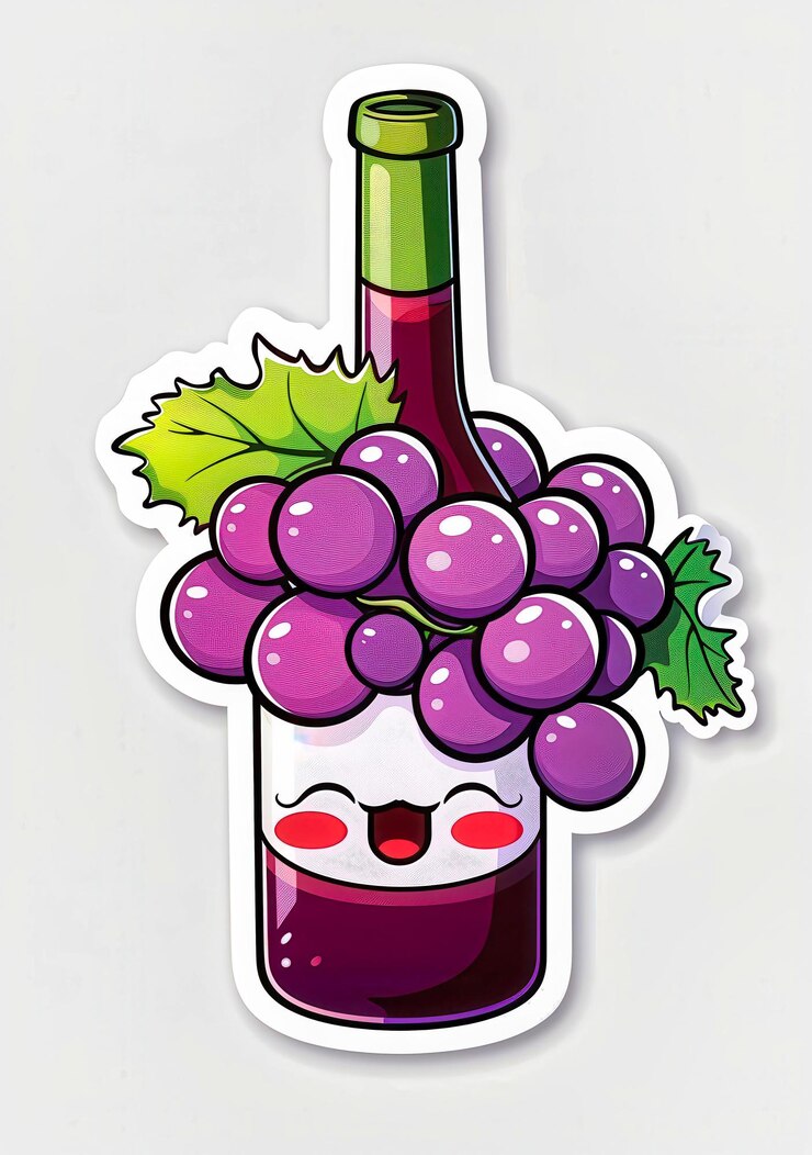 Foto la caprichosa botella de jugo de uva de dibujos animados rodeada de frondosas vides en un día soleado