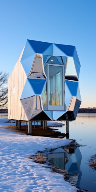 La caprichosa casa del lago de aluminio azul un diseño danés moderno y sostenible